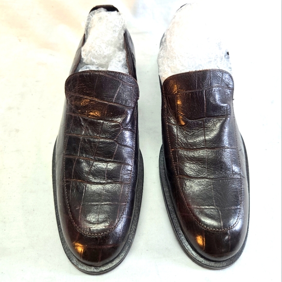 Emporio Armani Men's 38 Brown CrocEmbossed Leather Loafers Shoes